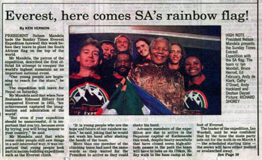 Newspaper clipping: here comes SA's rainbow flag!