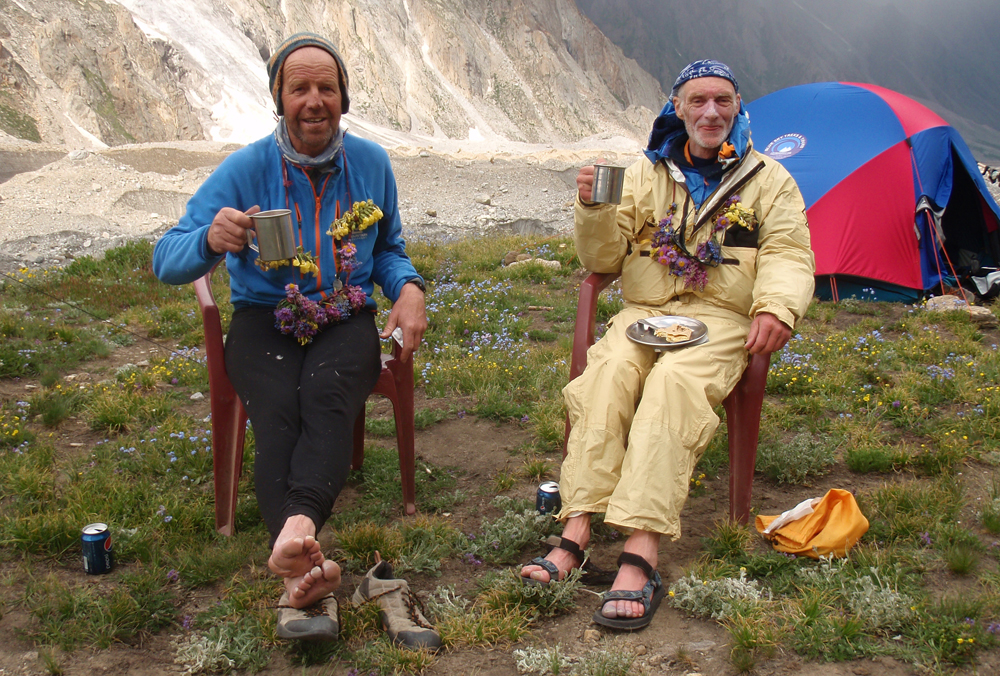 Sandy Allan (l) and Rick Allen at the Diamir Face basecamp, after their epic 18 day ascent of Nanga Parbat by the Mazeno ridge.